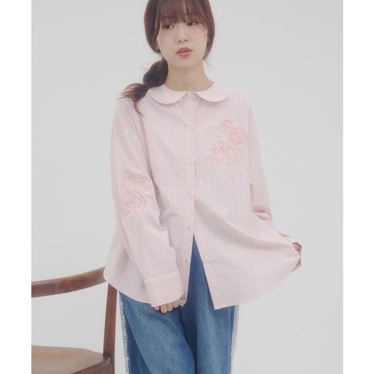 【Discoat】【umm】バラモチーフストライプシャツ | PAL GROUP OUTLET | 詳細画像34 