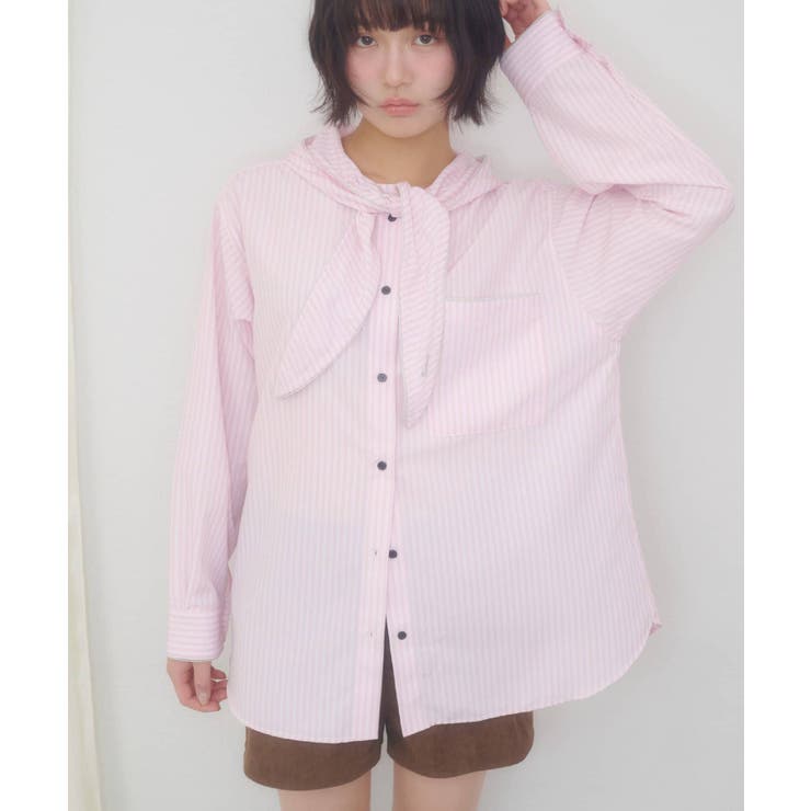 ベイビーピンク | 【Discoat】【umm】スカーフ風フードシャツ | PAL GROUP OUTLET