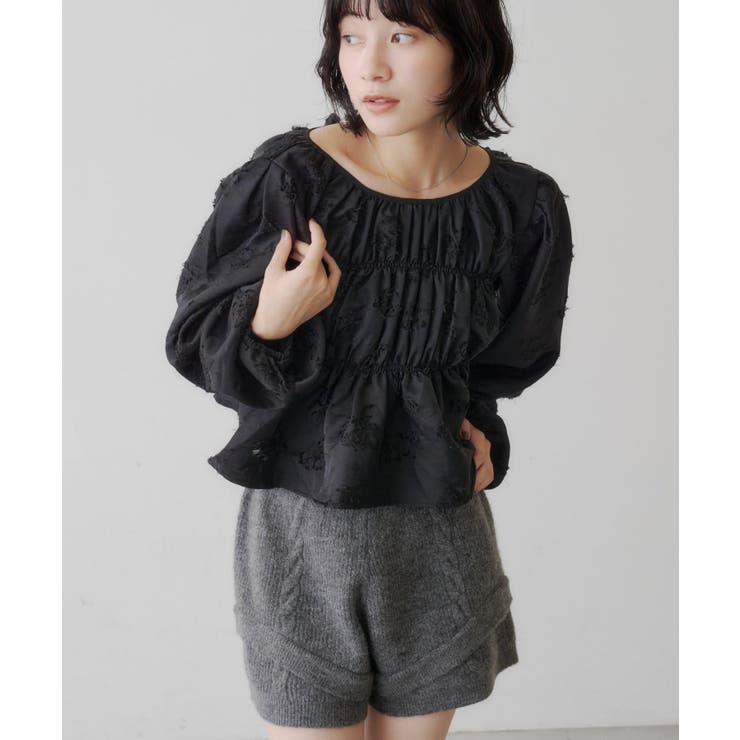 BLK | 【Kastane】デニムレースパフブラウス | PAL GROUP OUTLET
