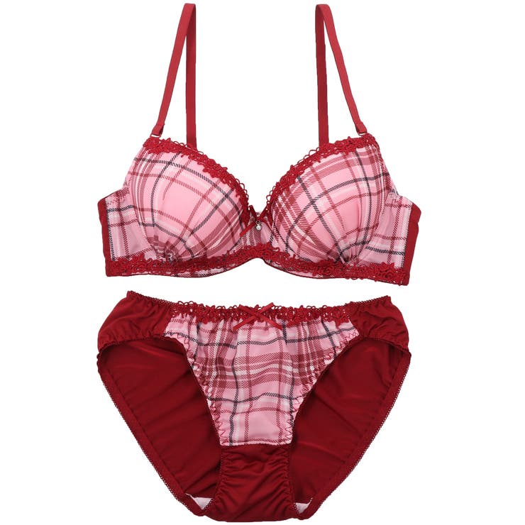 ワイン | 【GHカップ】タータンチェックプリント ３/４モールドカップブラ＆ショーツ | palissee
