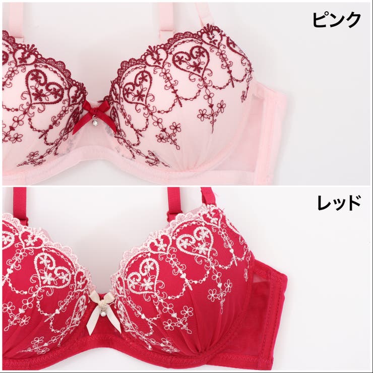ハート刺繍レース 3/4モールドカップブラ＆ショーツ[品番