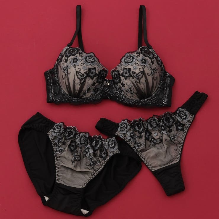 ブラック | 【EFカップ】パピヨンフルール ３/４モールドカップブラ＆ショーツ＋Tバック | palissee