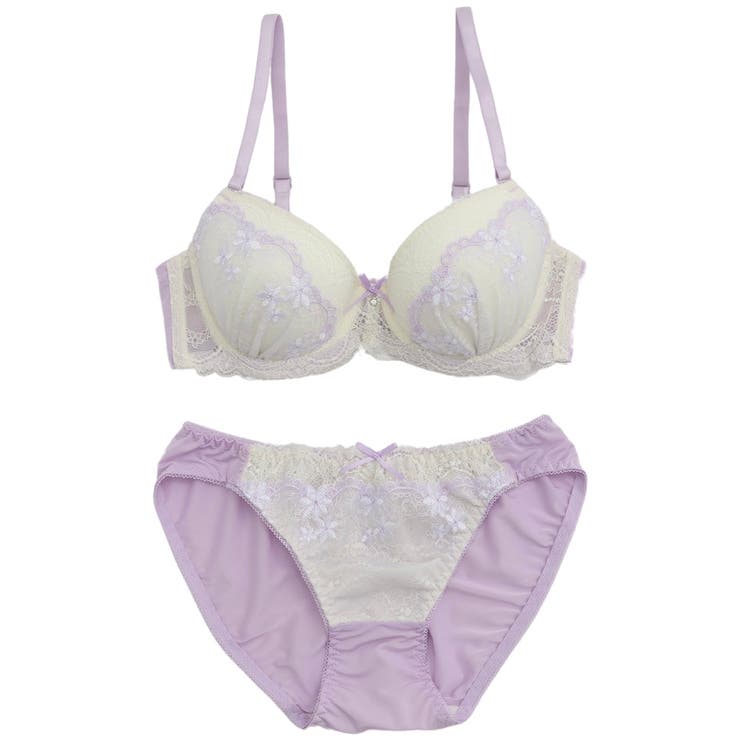 パープル | パステルシアーレース ３/４モールドカップブラ＆ショーツ | palissee