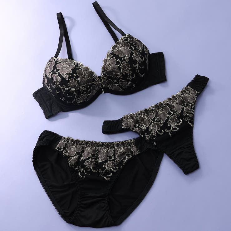 【EFカップ】ローズ刺繍 ３/４モールドカップブラ＆ショーツ＋Tバック | palissee | 詳細画像2 