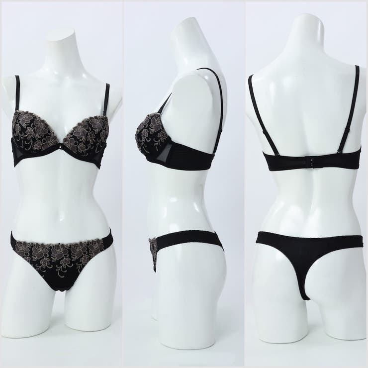 【EFカップ】ローズ刺繍 ３/４モールドカップブラ＆ショーツ＋Tバック | palissee | 詳細画像5 