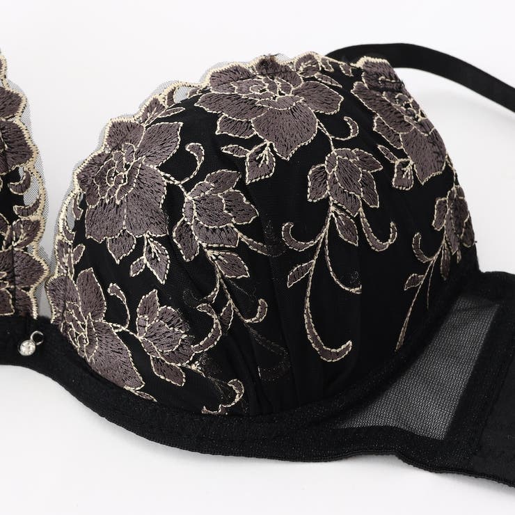 【EFカップ】ローズ刺繍 ３/４モールドカップブラ＆ショーツ＋Tバック | palissee | 詳細画像9 