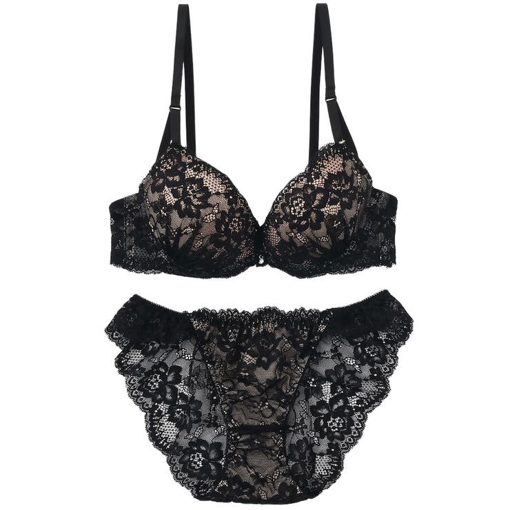 ブラック | シアーレース３/４モールドカップブラ＆ショーツ | palissee