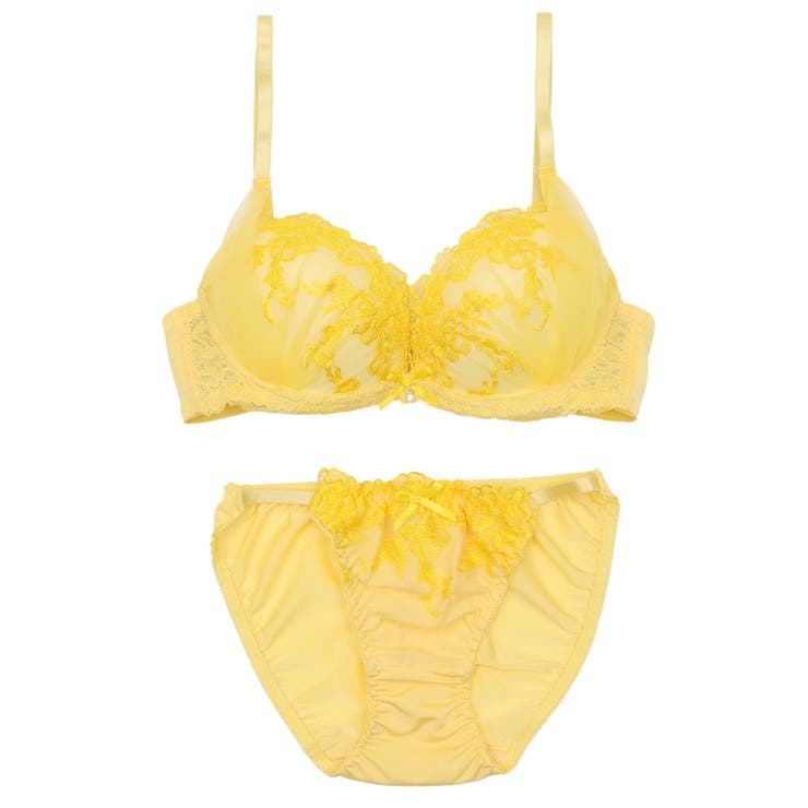 イエロー | サイドチュールレーシー３/４モールドカップブラ＆ショーツ | palissee