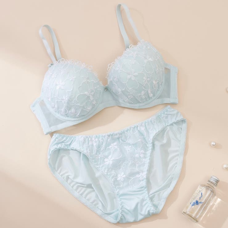サックス | フラワーオーガンジー３/４モールドカップブラ＆ショーツ | palissee