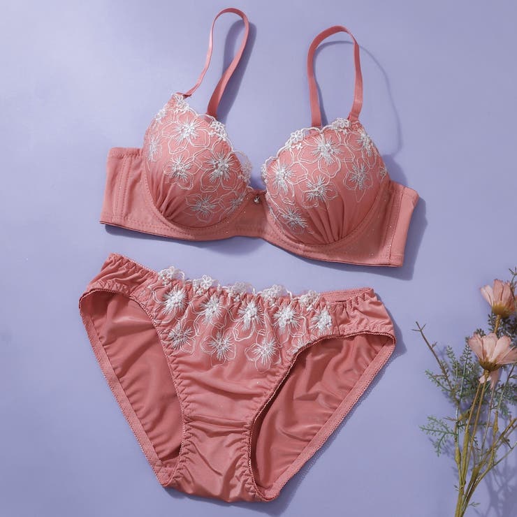 テラコッタ | 【EFカップ】シルバーラメフラワー３/４モールドカップブラ＆ショーツ | palissee