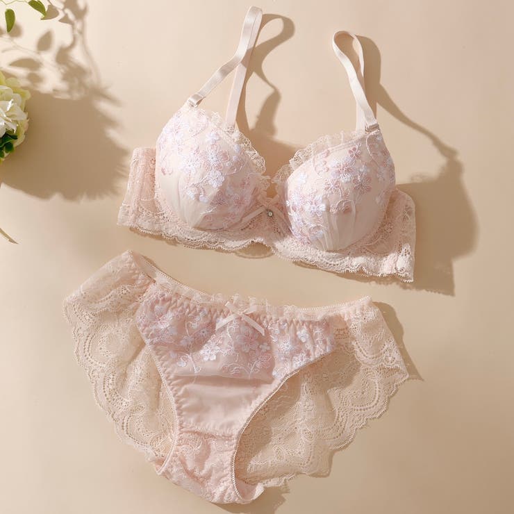 ピンク | フラワーレース３/４モールドカップブラ＆ショーツ | palissee
