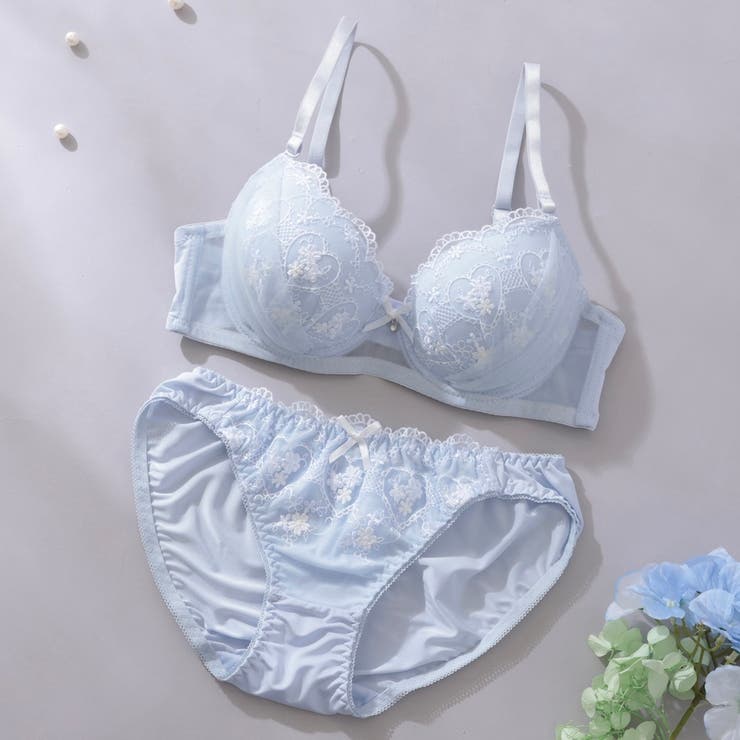 サックス | ガーリーハートレース３/４モールドカップブラ＆ショーツ  | palissee