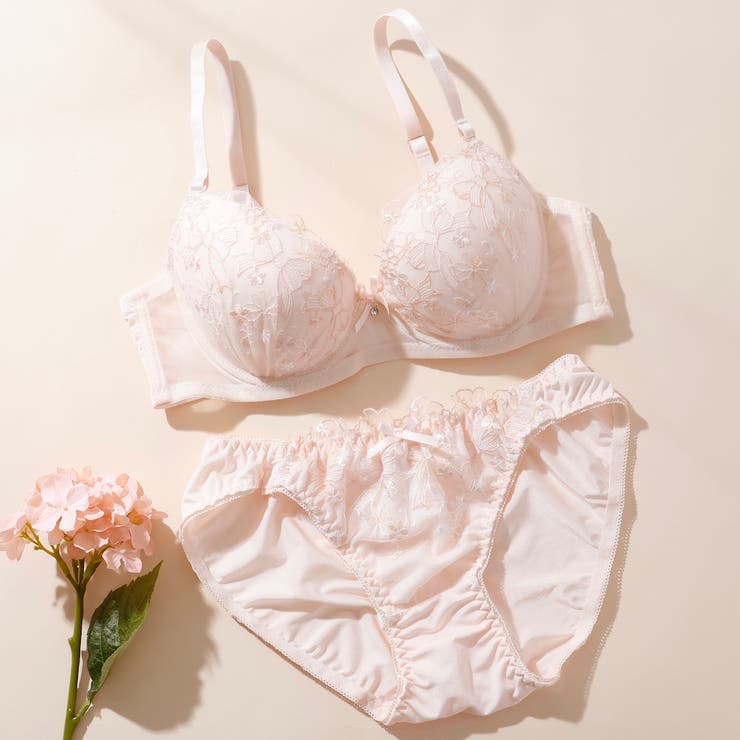 ピンク | ガーリーリボンレース３/４モールドカップブラ＆ショーツ  | palissee