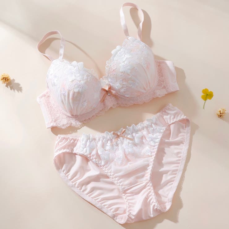 ピンク | フェミニンフラワープリント３/４モールドカップブラ＆ショーツ | palissee