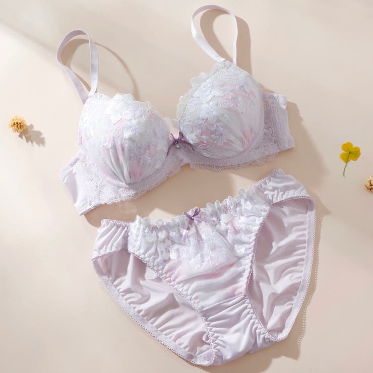 パープル | フェミニンフラワープリント３/４モールドカップブラ＆ショーツ | palissee