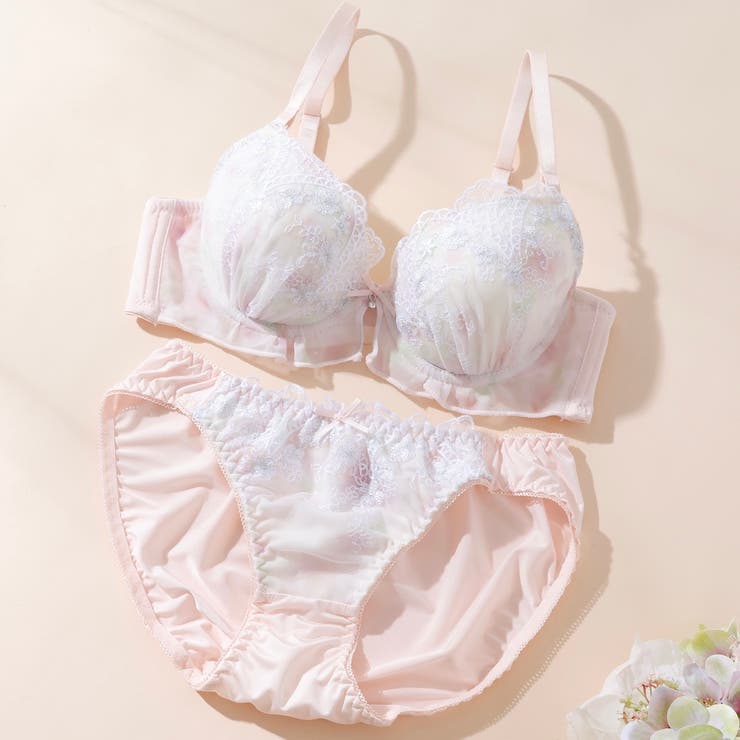 ピンク | フルーフシフォンフリル３/４モールドカップブラ＆ショーツ | palissee