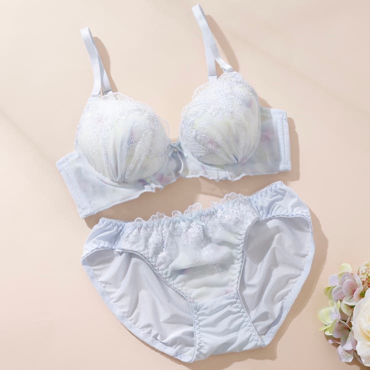 サックス | フルーフシフォンフリル３/４モールドカップブラ＆ショーツ | palissee