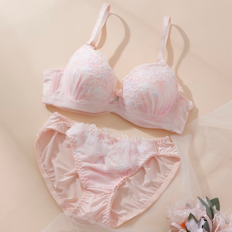 ピンク | 【EFカップ】パステルフラワープリント３/４モールドカップブラ＆ショーツ | palissee