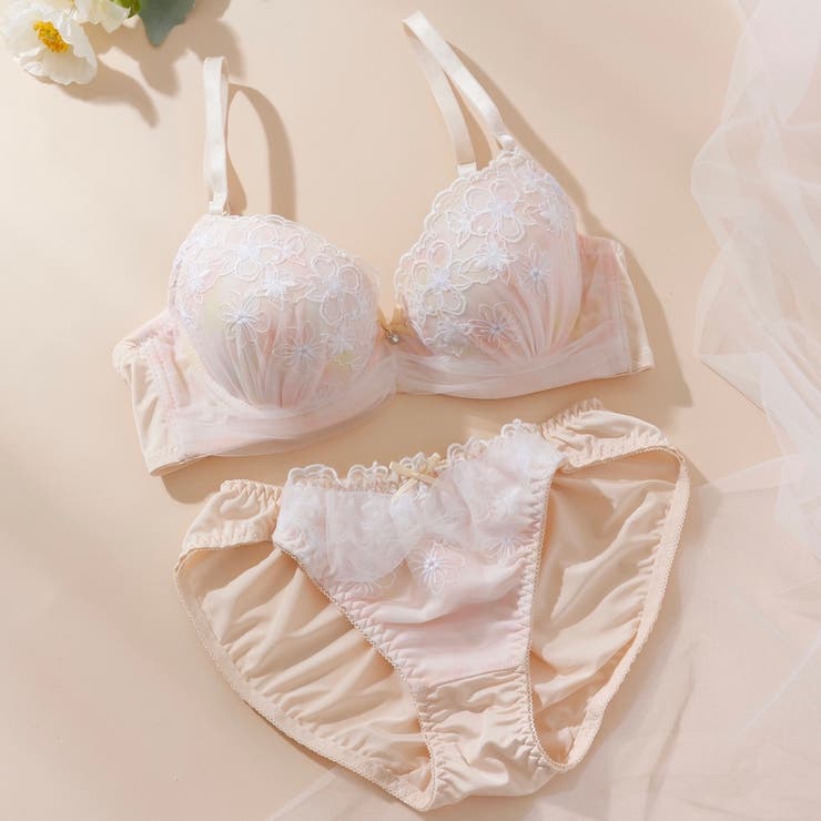 オレンジ | 【EFカップ】パステルフラワープリント３/４モールドカップブラ＆ショーツ | palissee