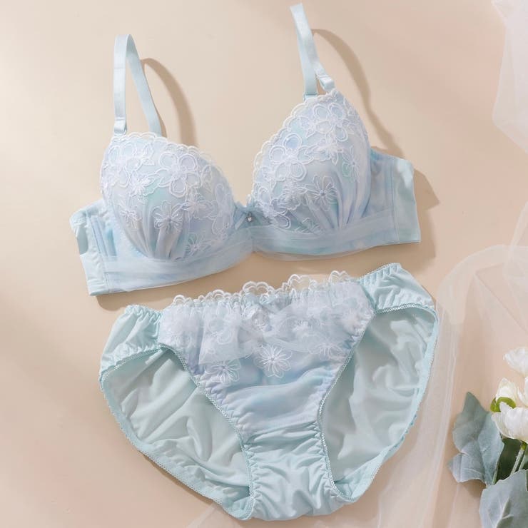 サックス | 【EFカップ】パステルフラワープリント３/４モールドカップブラ＆ショーツ | palissee