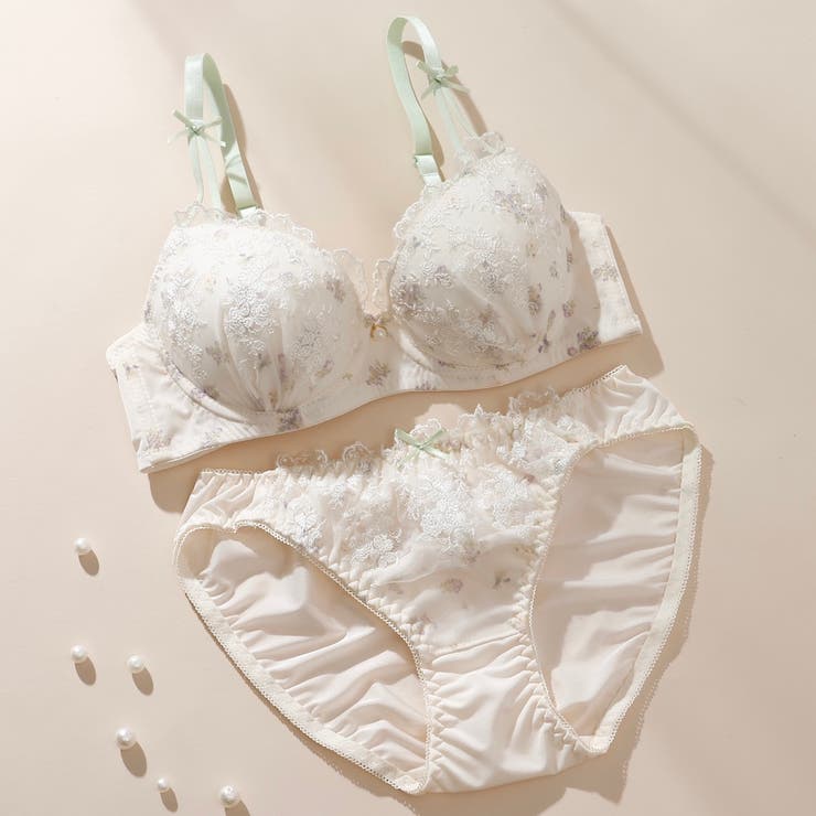 アイボリー | アンティークプリント３/４モールドカップブラ＆ショーツ | palissee