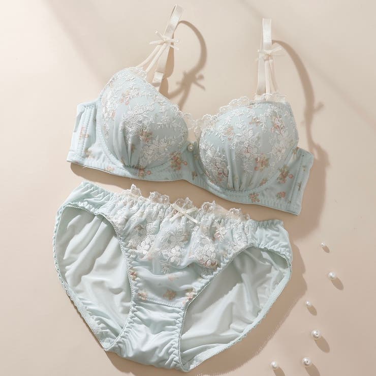 ミント | アンティークプリント３/４モールドカップブラ＆ショーツ | palissee