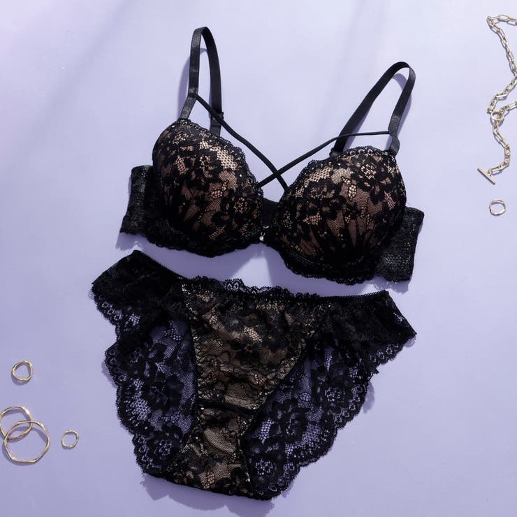 ブラック | 【EFカップ】レーシィクロスコード３/４モールドカップブラ＆ショーツ | palissee