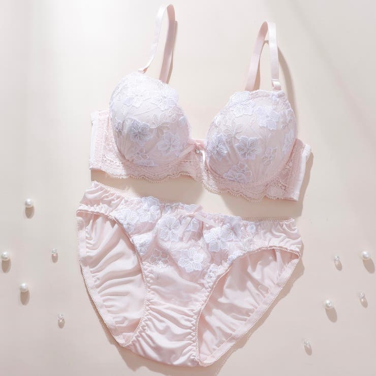 ピンク | ラメフラワー刺繍３/４モールドカップブラ＆ショーツ | palissee