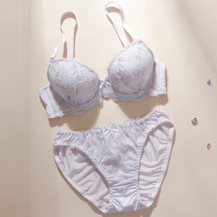 パープル | 【EFカップ】プチローズ刺繍３/４モールドカップブラ＆ショーツ | palissee