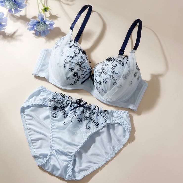 サックス | 【EFカップ】パピヨンフラワー３/４モールドカップブラ＆ショーツ | palissee