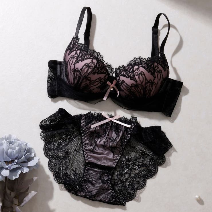 ピンク | 【EFカップ】Ribbon nocturne３/４モールドカップブラ＆ショーツ | palissee