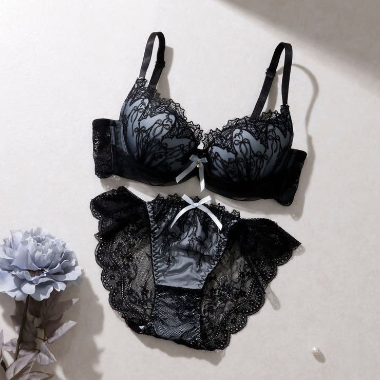 サックス | 【EFカップ】Ribbon nocturne３/４モールドカップブラ＆ショーツ | palissee