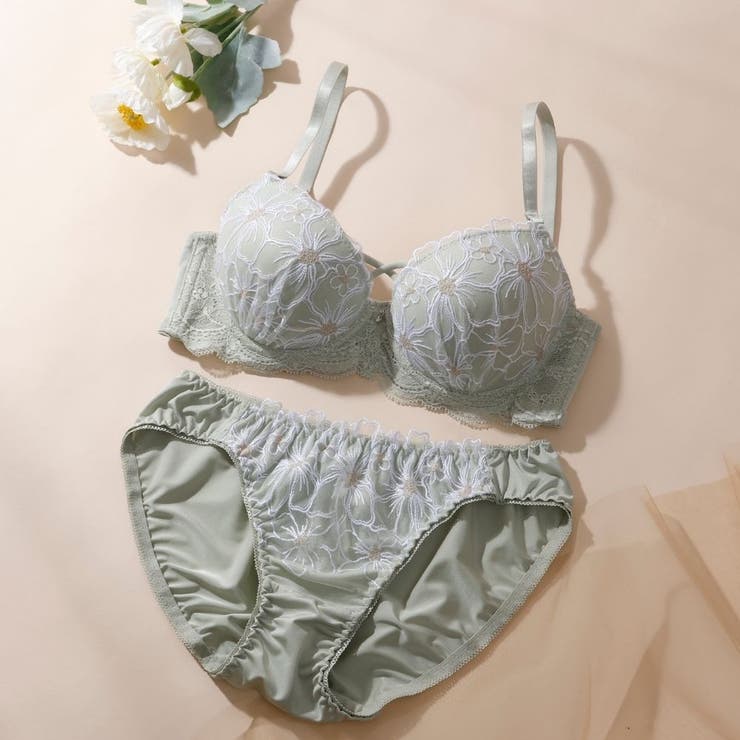 カーキ | ブルーミングフラワー３/４モールドカップブラ＆ショーツ | palissee