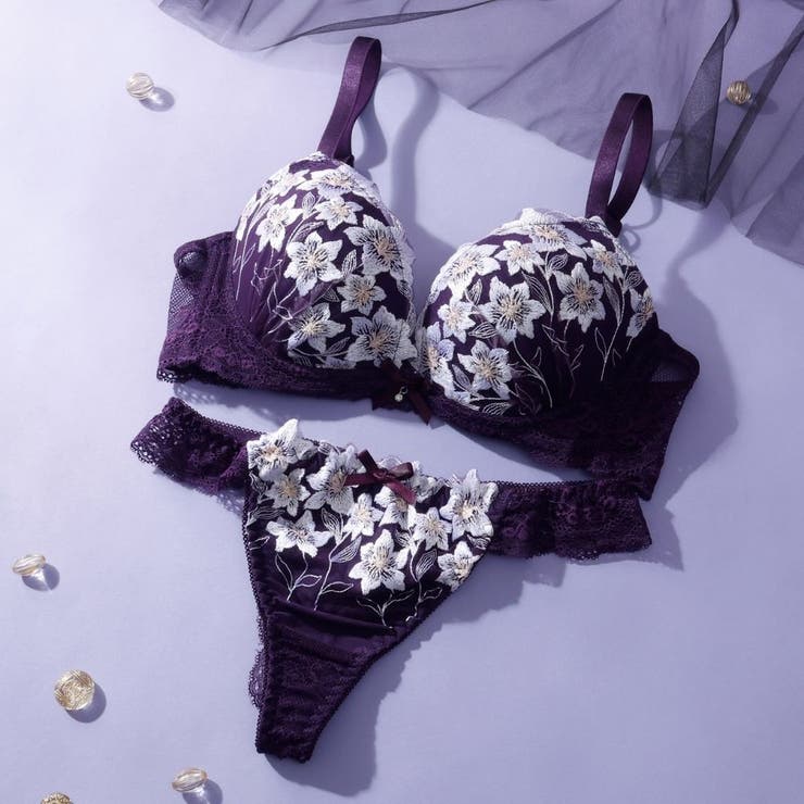 パープル | 【脇高】 ムーンライトフラワー 脇高ブラ＆Tバックショーツ  E F | palissee