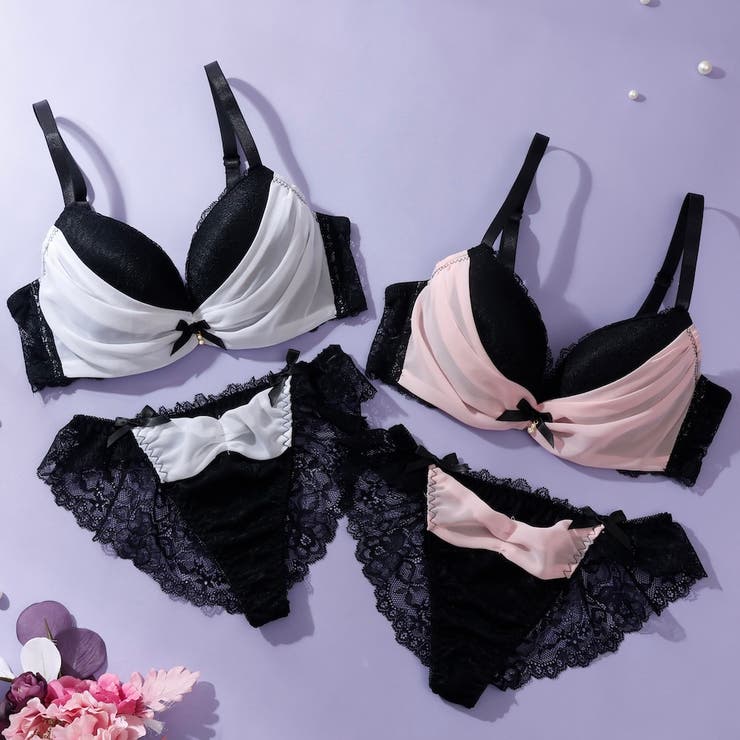 【脇高】ノワール シフォン 脇高ブラ＆ハーフバックレースショーツ【A～Fカップ】 | palissee | 詳細画像4 