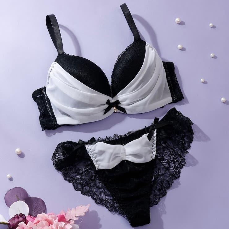 アイボリー | 【脇高】ノワール シフォン 脇高ブラ＆ハーフバックレースショーツ【A～Fカップ】 | palissee