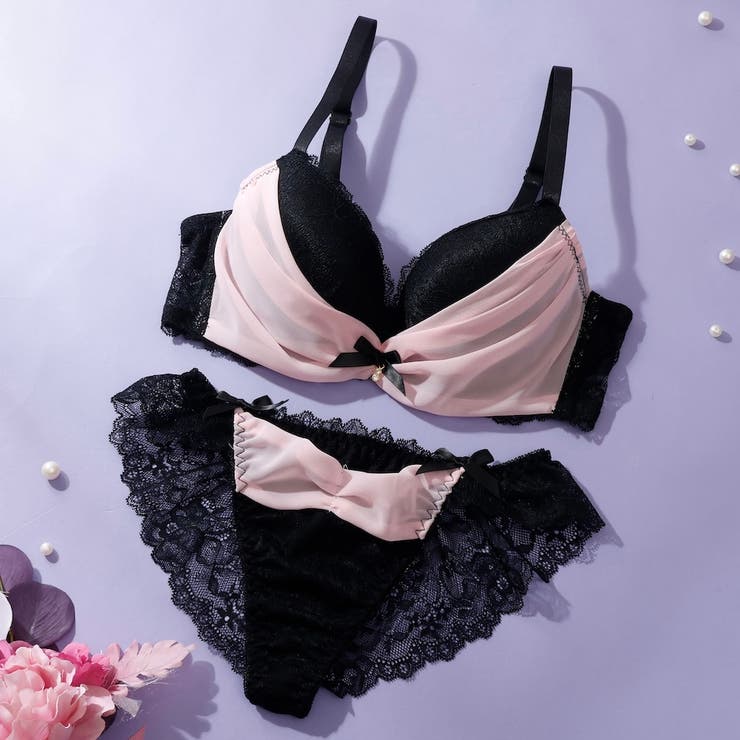 ピンク | 【脇高】ノワール シフォン 脇高ブラ＆ハーフバックレースショーツ【A～Fカップ】 | palissee