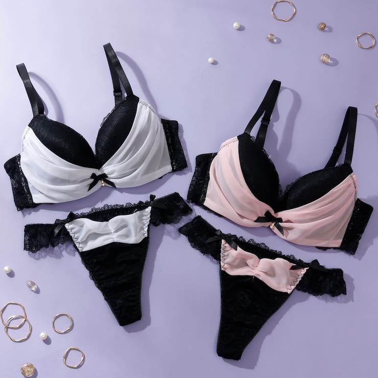 【脇高】ノワール・シフォン  脇高ブラ＆Tバックレースショーツ【A～Fカップ】 | palissee | 詳細画像2 