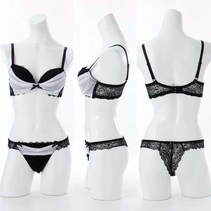 【脇高】ノワール・シフォン  脇高ブラ＆Tバックレースショーツ【A～Fカップ】 | palissee | 詳細画像3 