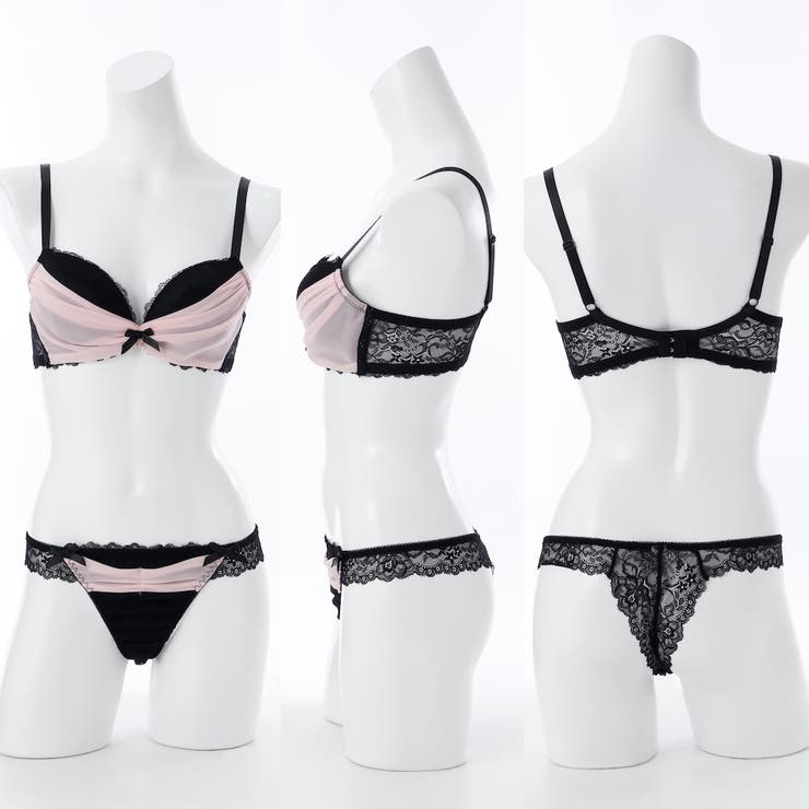 【脇高】ノワール・シフォン  脇高ブラ＆Tバックレースショーツ【A～Fカップ】 | palissee | 詳細画像4 