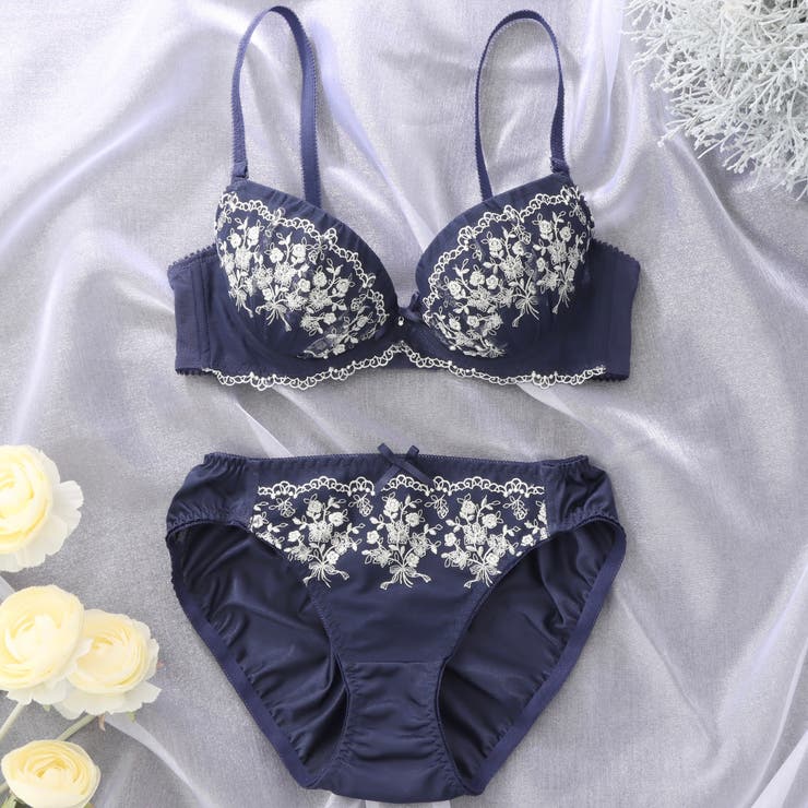 ネイビー | 【EFカップ】アンティークローズ3/4カップブラ&ショーツ  | palissee