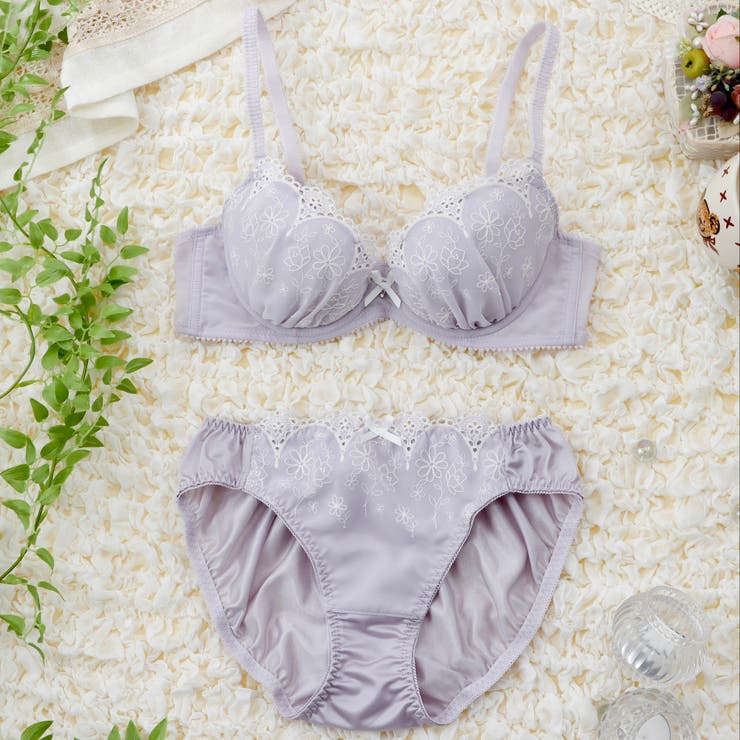 パープル | ボーラーシフォンフラワー ３/４カップブラ＆ショーツ  | palissee