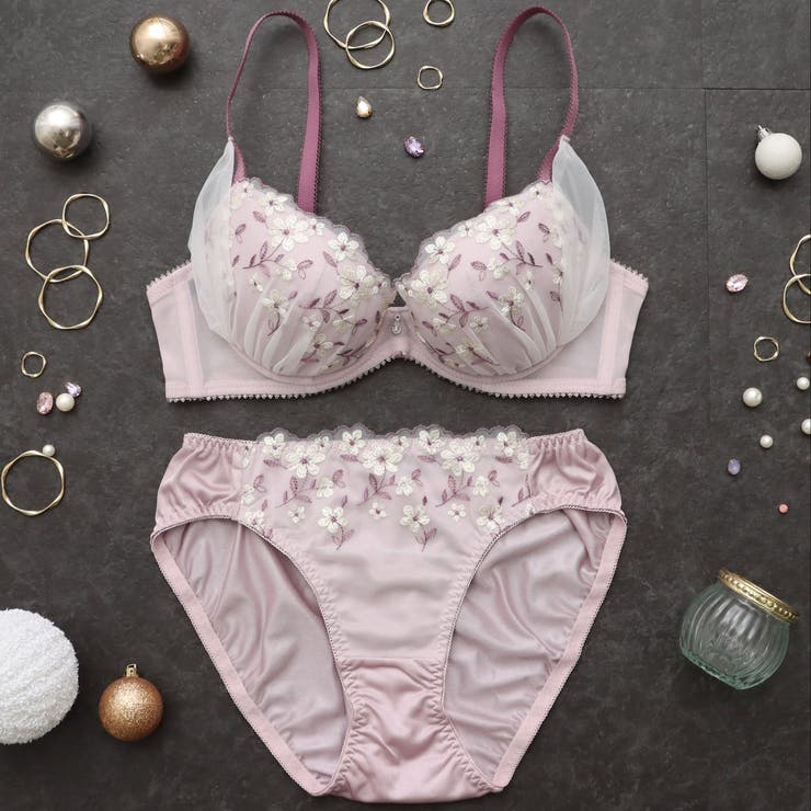 ピンク | フラワーチュールレイヤード3/4カップブラ&ショーツ  | palissee