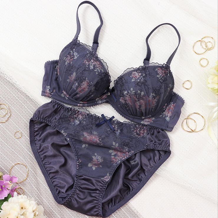 ネイビー | アンティークローズプリント ３/４カップブラ＆ショーツ  | palissee
