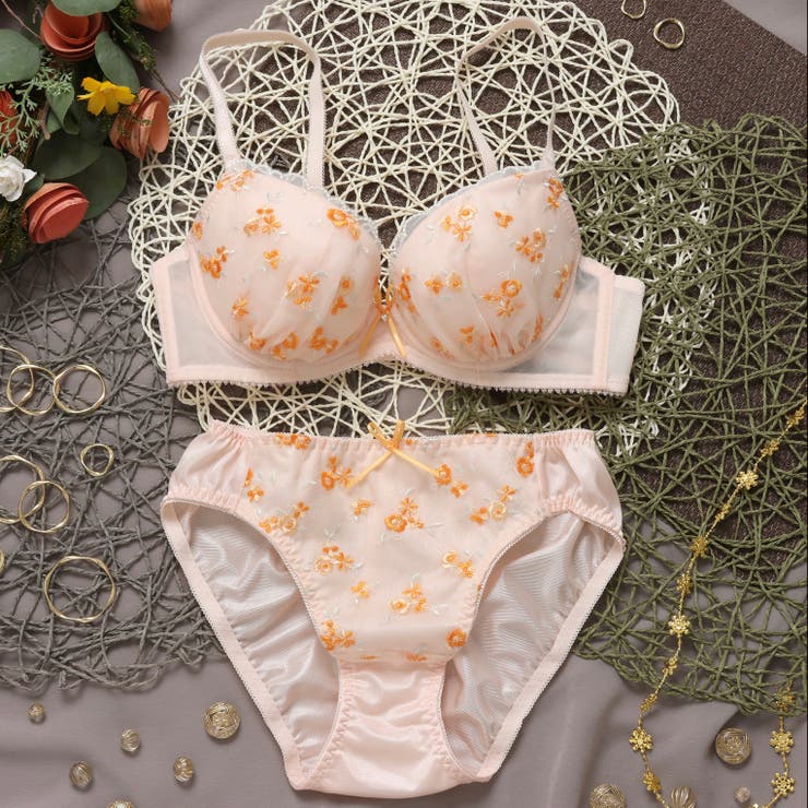 オレンジ | プチフルールオーガンジー ３/４カップブラ＆ショーツ  | palissee