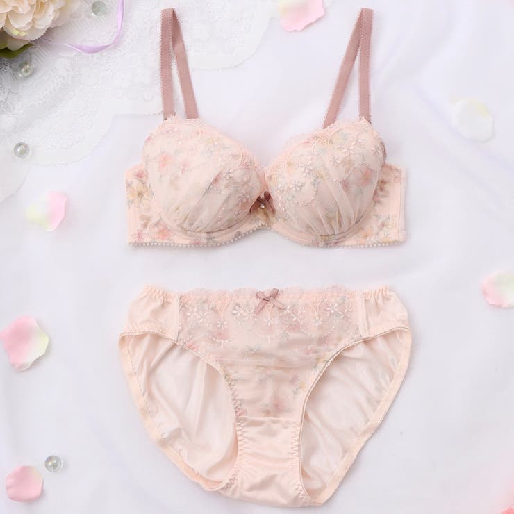 ピンク | フェミニンフラワーガーデンプリント ３/４カップブラ＆ショーツ  | palissee
