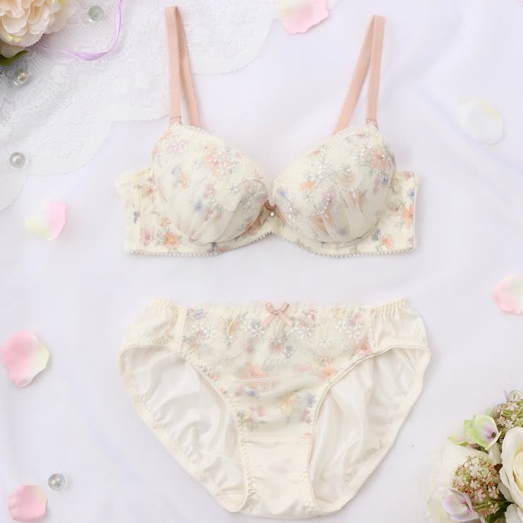 アイボリー | 【EFカップ】フェミニンフラワーガーデンプリント ３/４カップブラ＆ショーツ  | palissee
