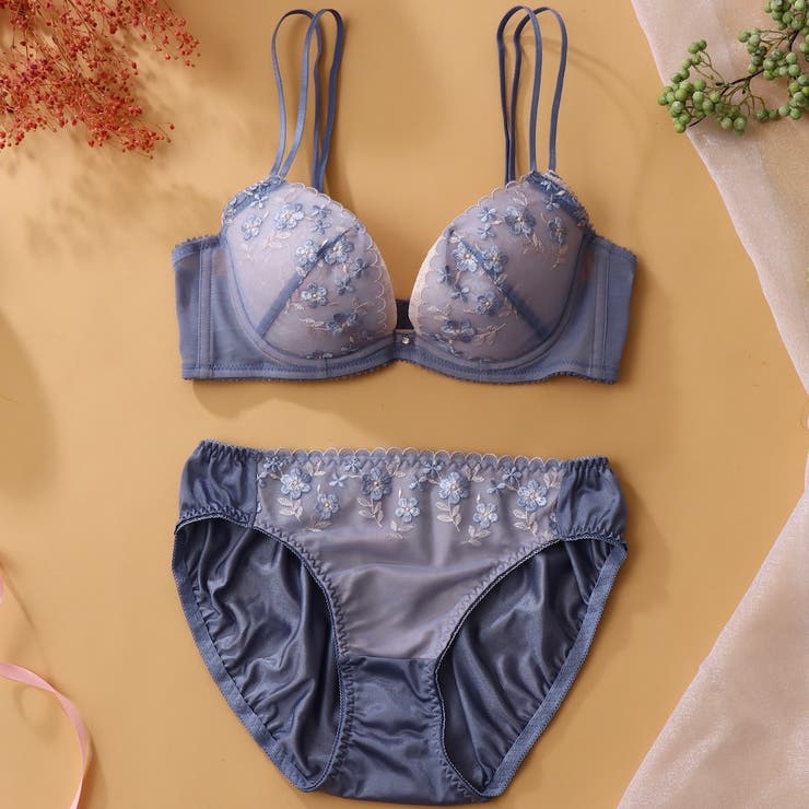 ブルー | フラワーレースレースストラッピー  ３/４カップブラ＆ショーツ  | palissee