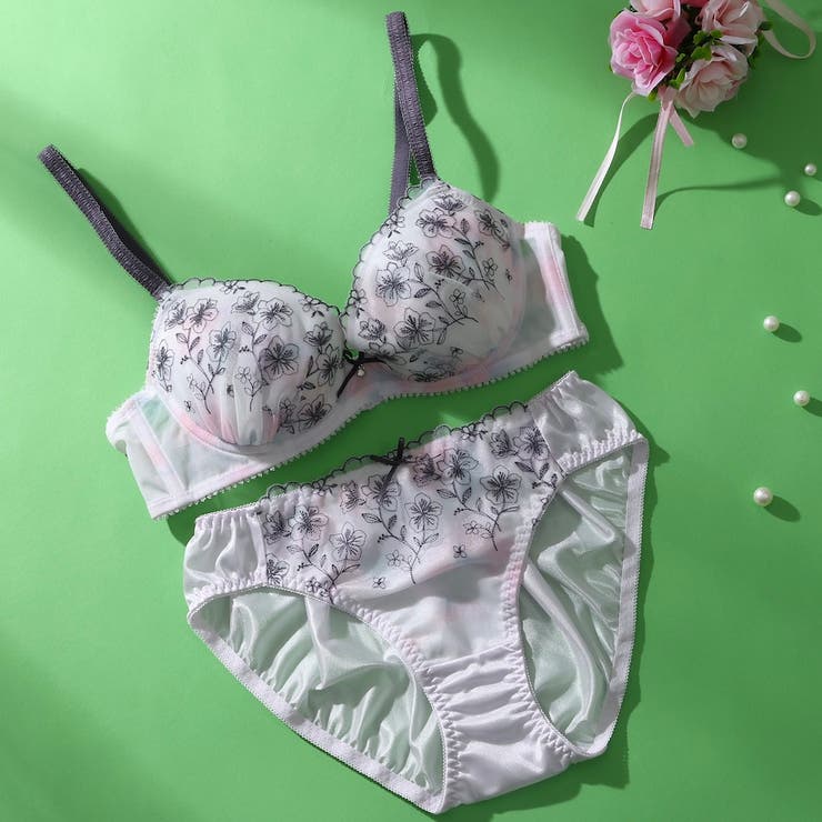 パープル | 【EFカップ】グラデーションシアーフラワー３/４カップブラ＆ショーツ  | palissee