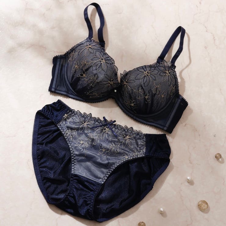 ネイビー | フルールラフィネ３/４カップブラ＆ショーツ  | palissee